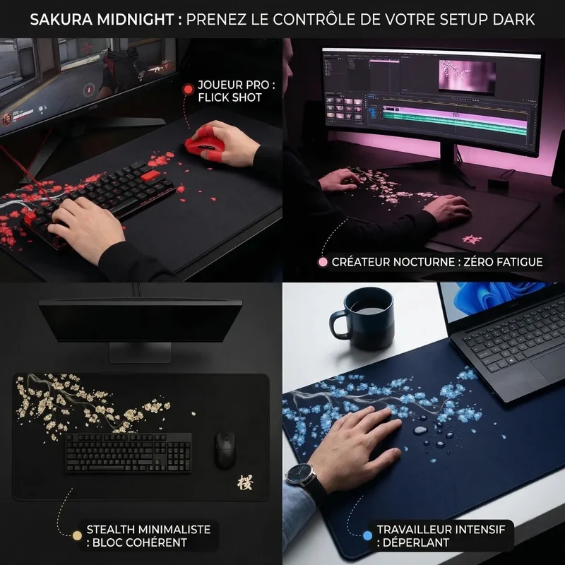Tapis de souris Sakura Midnight | Tissu Micro-tissé - XXL - Précision & Immersion