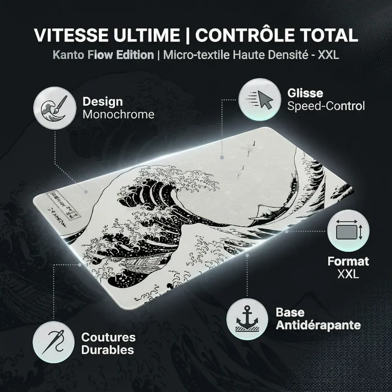 Tapis de souris Kanto Flow Edition | Micro-textile Haute Densité - XXL - Précision & Glisse