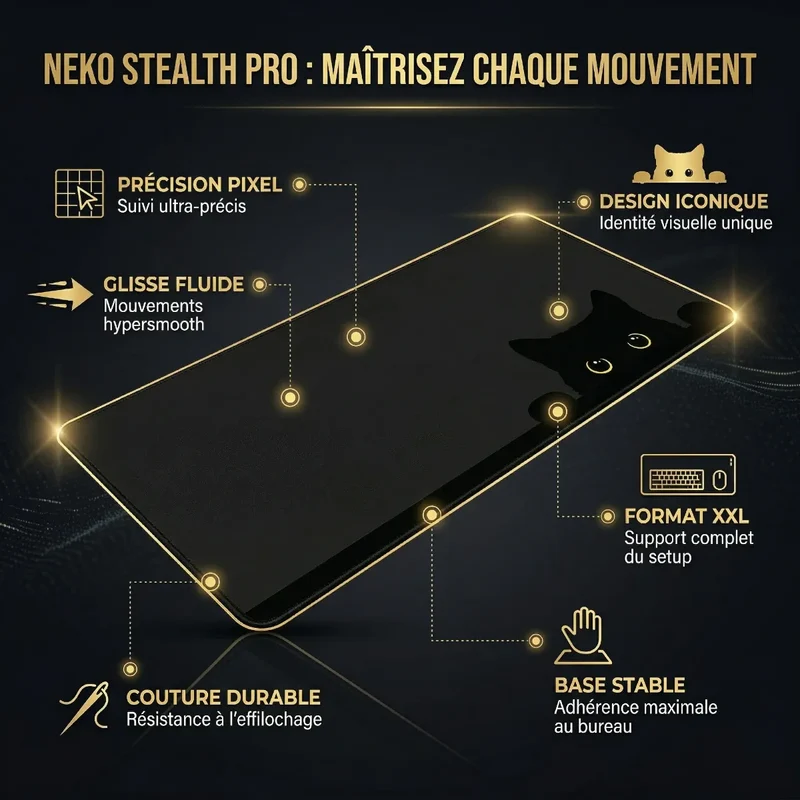 Tapis de souris Neko Stealth Pro | Micro-textile Haute Densité - XXL - Précision & Glisse
