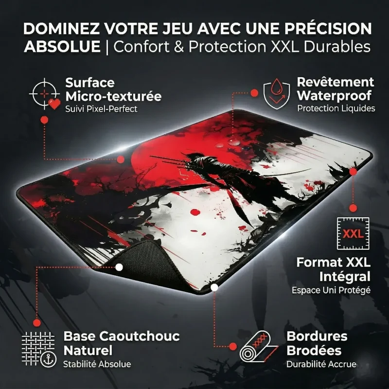 Tapis de souris Bushido Horizon | Tissage Haute Densité - Taille XXL - Précision & Glisse