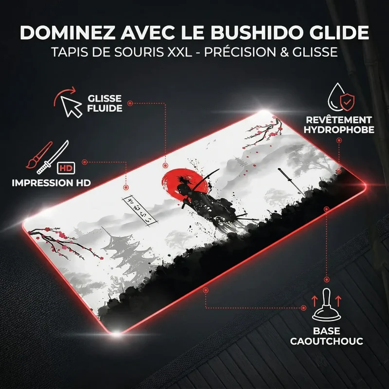 Tapis de souris Bushido Glide | Caoutchouc Naturel - XXL - Précision & Glisse