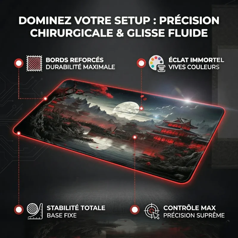 Tapis de souris Ronin Red | Tissu Micro-texturé - XXL - Précision & Glisse