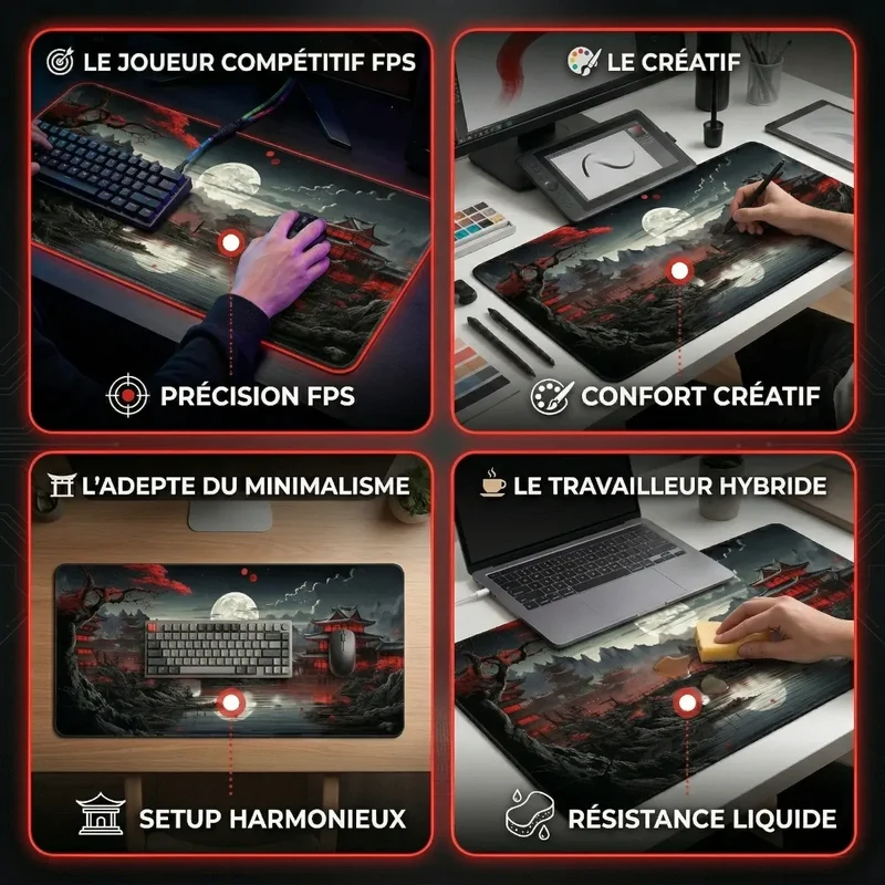 Tapis de souris Ronin Red | Tissu Micro-texturé - XXL - Précision & Glisse