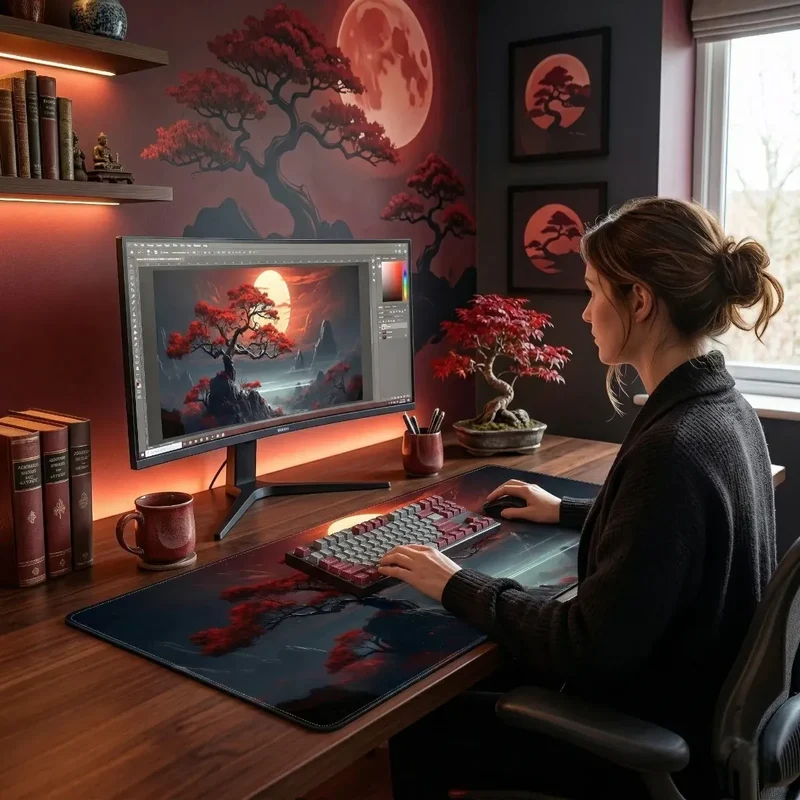 Tapis de Souris Crimson Bonsai | Revêtement Micro-texturé - XXL - Précision & Glisse