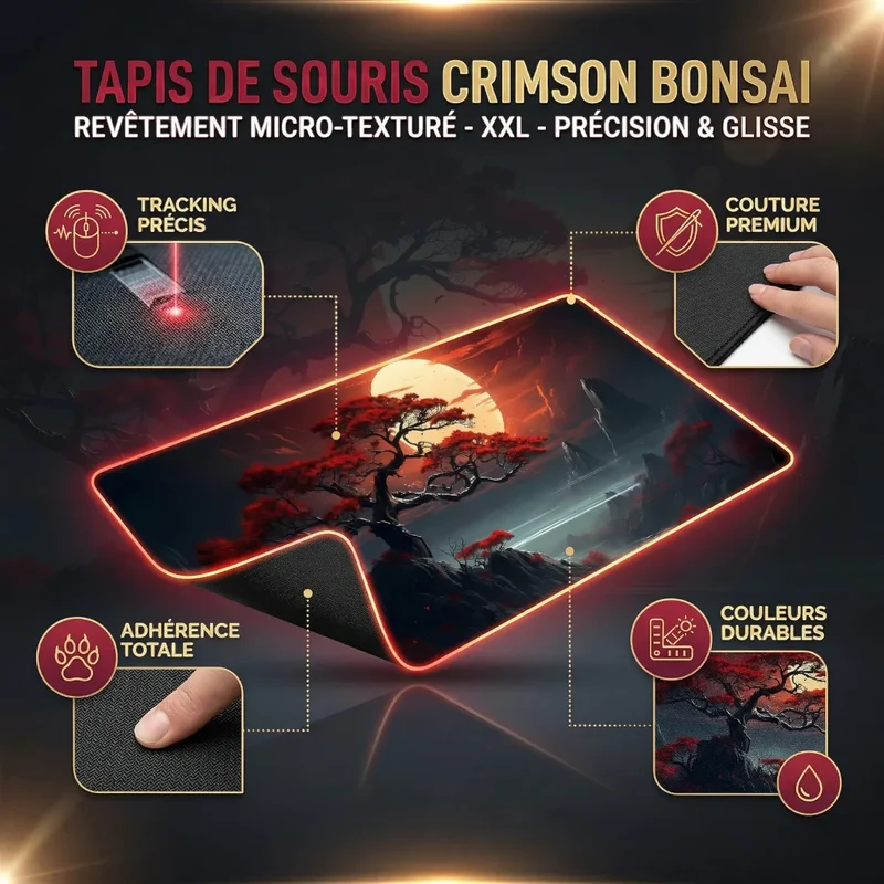 Tapis de Souris Crimson Bonsai | Revêtement Micro-texturé - XXL - Précision & Glisse