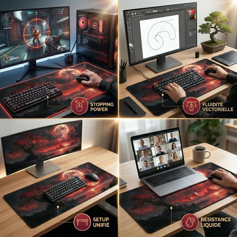 Tapis de Souris Crimson Bonsai | Revêtement Micro-texturé - XXL - Précision & Glisse