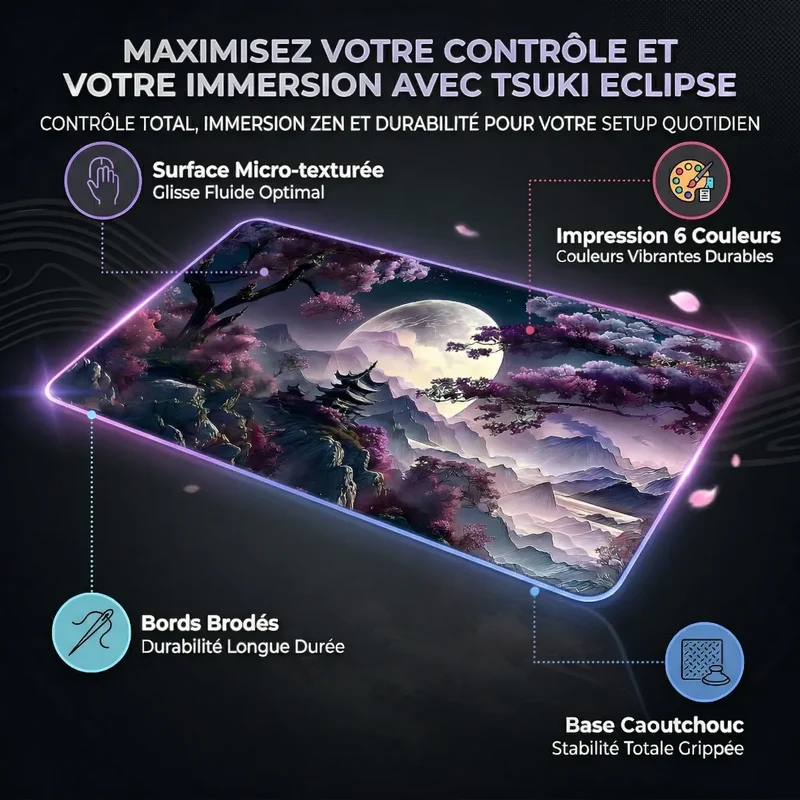 Tapis de souris Tsuki Eclipse | Micro-textile Haute Densité - XXL - Précision & Esthétique Zen