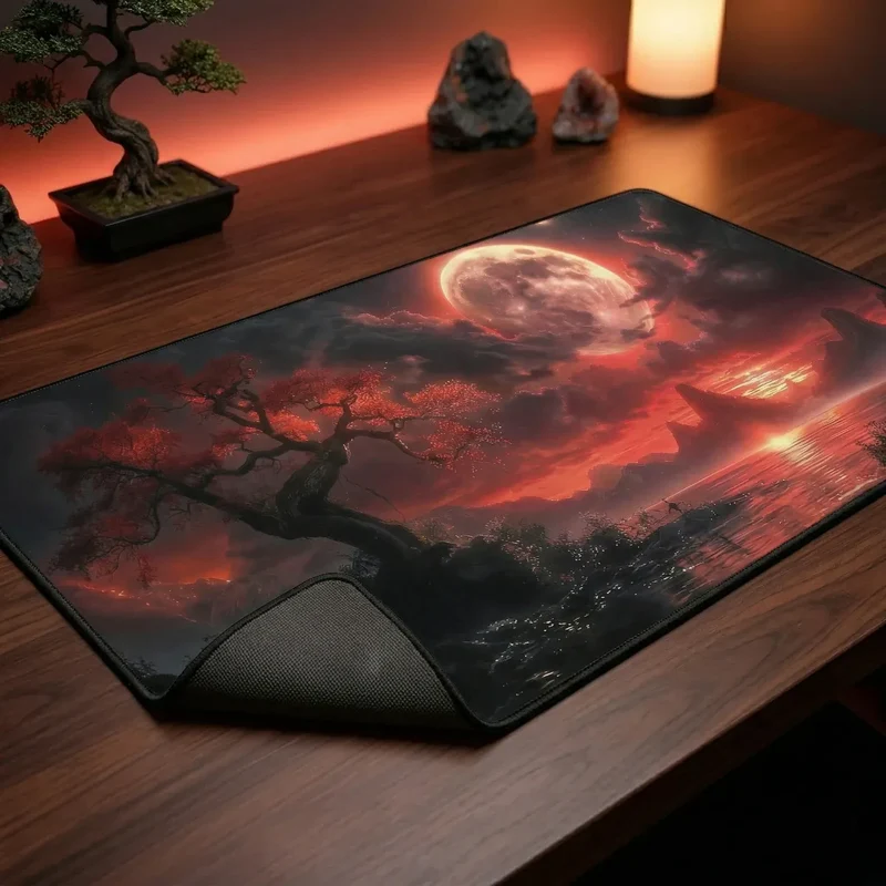 Tapis de souris Crimson Lunar Zen | Micro-tissage Haute Densité - XXL - Précision & Glisse