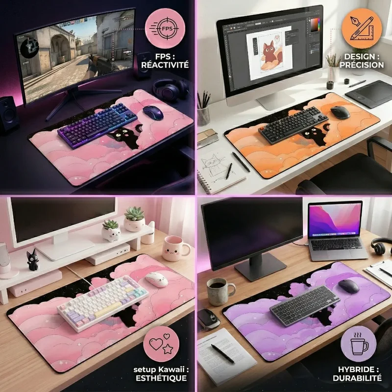 Tapis de souris Nebula Cat | Soft-Touch & Précision - Confort Premium XXL