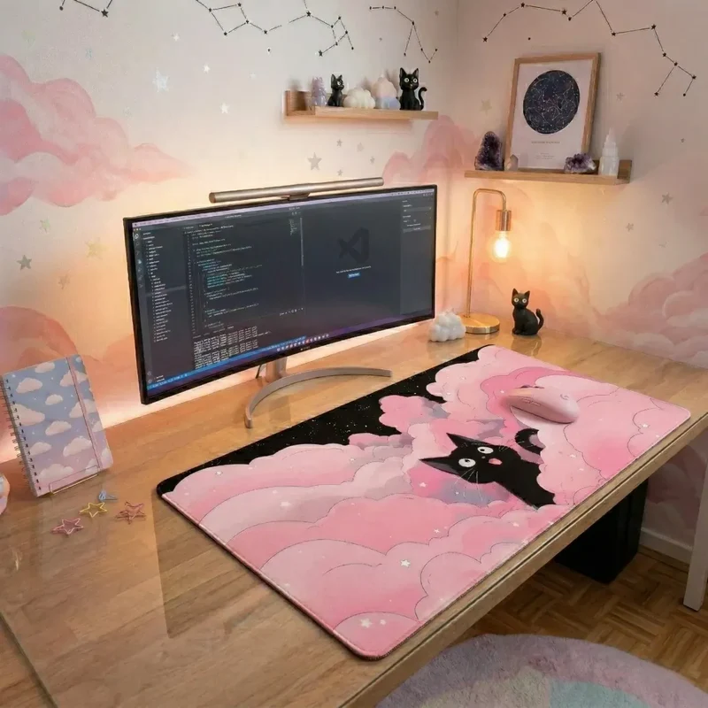 Tapis de souris Nebula Cat | Soft-Touch & Précision - Confort Premium XXL