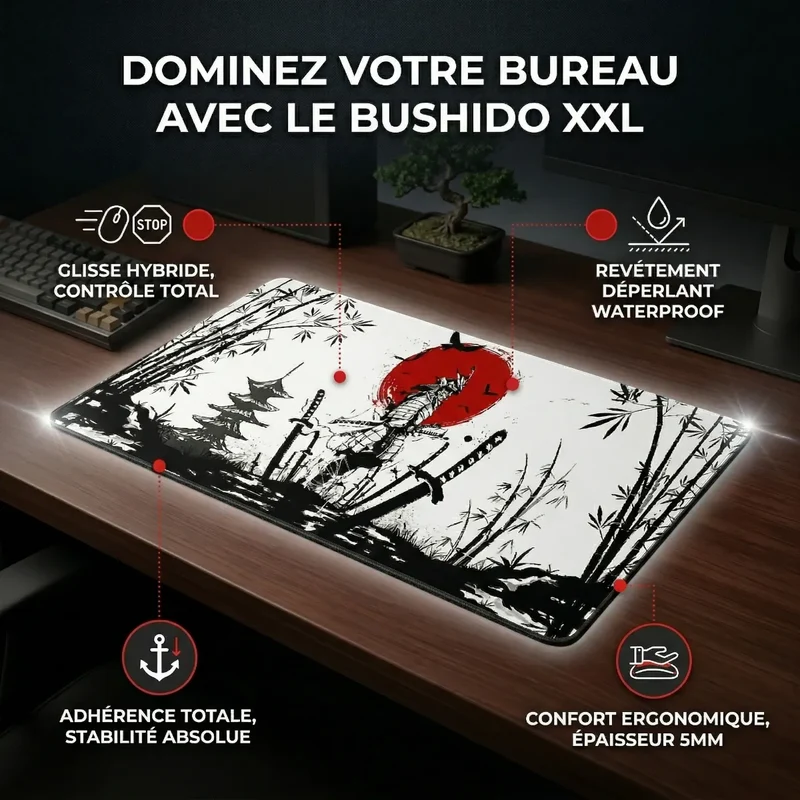 Tapis de souris XXL Bushido | Édition Samouraï - Précision & Glisse