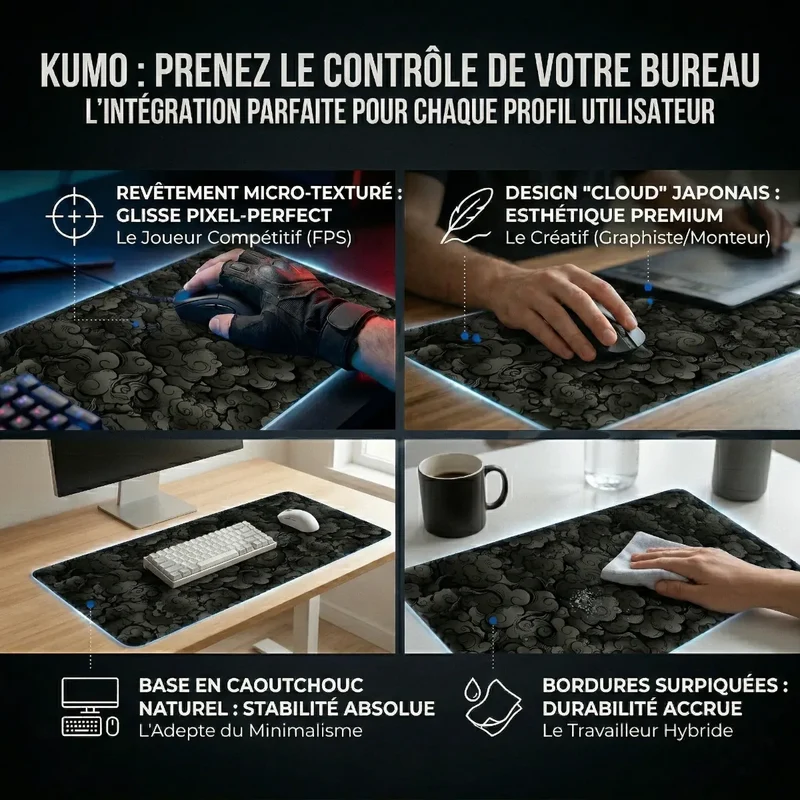 Tapis de souris Kumo | Microfibre Haute Densité - XXL - Précision & Glisse