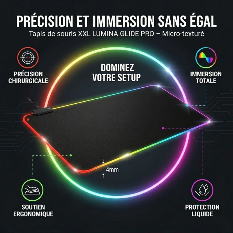 Tapis de souris XXL Lumina Glide Pro - Précision & Immersion RGB