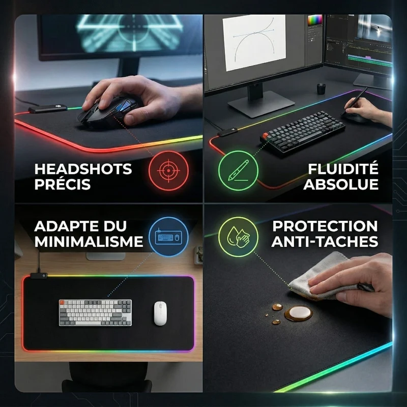 Tapis de souris XXL Lumina Glide Pro - Précision & Immersion RGB