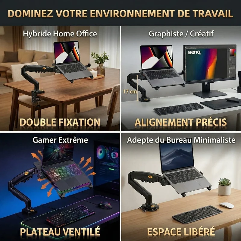 Support PC Portable NB Elite Air-Flow - Bras Articulé à Gaz | Ergonomie & Performance