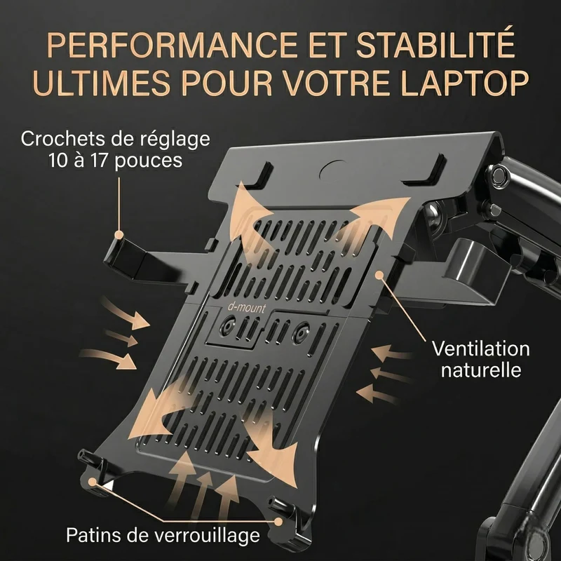 Support PC Portable NB Elite Air-Flow - Bras Articulé à Gaz | Ergonomie & Performance