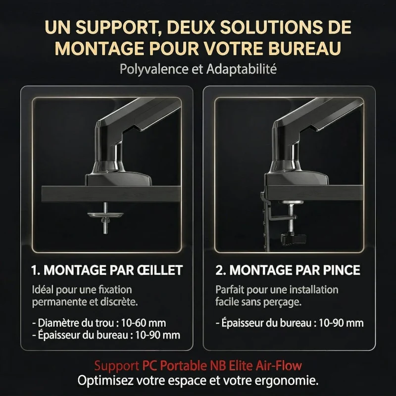 Support PC Portable NB Elite Air-Flow - Bras Articulé à Gaz | Ergonomie & Performance