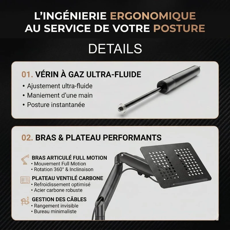Support PC Portable NB Elite Air-Flow - Bras Articulé à Gaz | Ergonomie & Performance