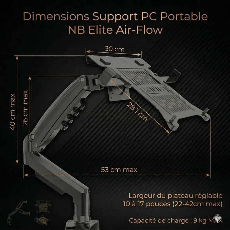 Support PC Portable NB Elite Air-Flow - Bras Articulé à Gaz | Ergonomie & Performance