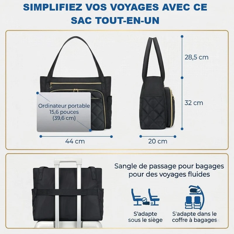 Sac ordinateur femme L'Ingénieuse 15,6" : Tote Bag Chic & Organisé
