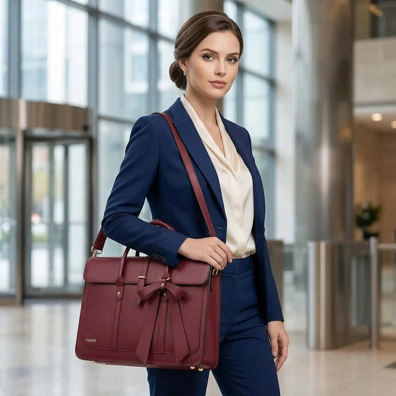 Sac Ordinateur Femme L’Ambitieuse 13 à 16" - Tote Bag Similicuir 4-en-1 avec Nœud Chic