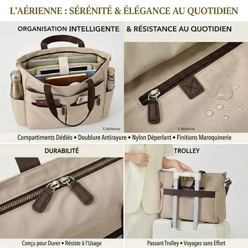 Sac Ordinateur Femme L'Aérienne 15" Nylon Chic - Tote Bag Ultra léger