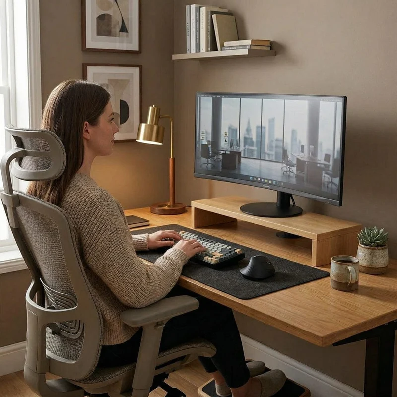 Support écran PC Oak 8 - Bois Premium | Rangement & Posture Ergonomique