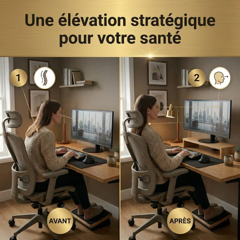 Support écran PC Oak 8 - Bois Premium | Rangement & Posture Ergonomique