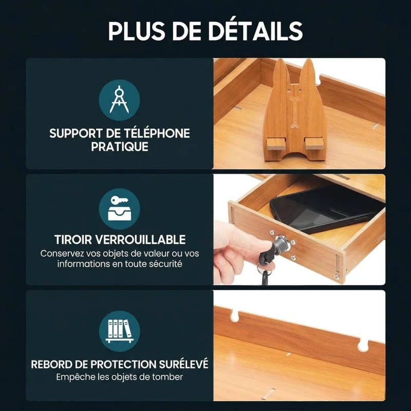 Support écran PC Ligna Pro en Bois MDF avec 3 tiroirs - Posture Adaptée