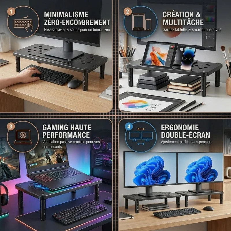 Support d'écran PC SteelElevation X3 : Pieds télescopiques réglables sur 3 niveaux
