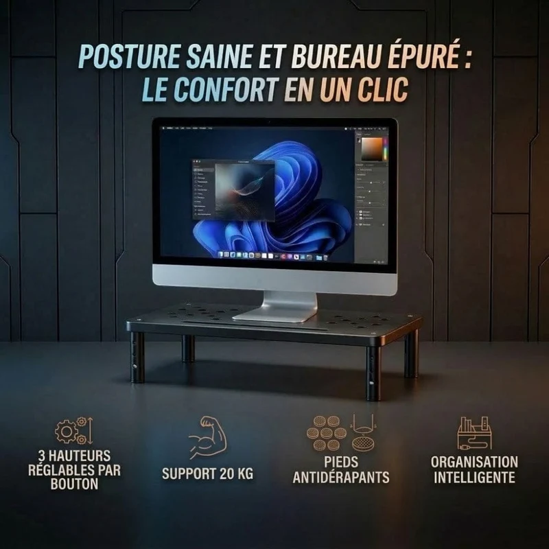 Support d'écran PC SteelElevation X3 : Pieds télescopiques réglables sur 3 niveaux