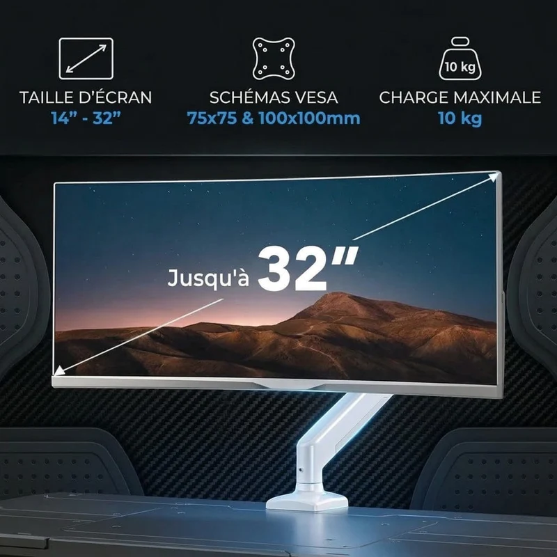 Bras articulé écran BEISHI 14-32" - Support VESA | Ergonomie & Gain de Place