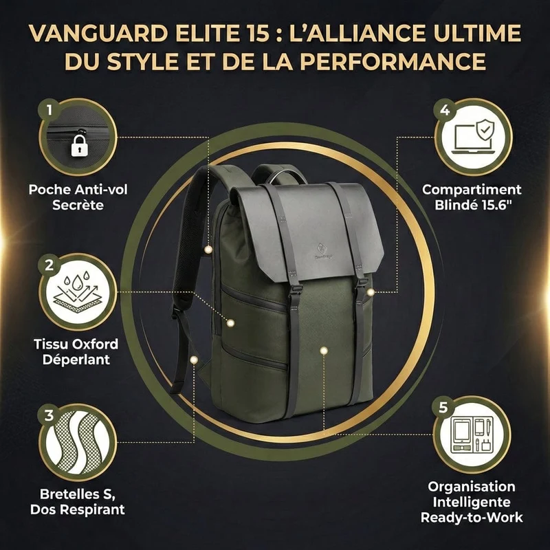 Sac à dos ordinateur Homme Vanguard Elite 15 | Style & Performance