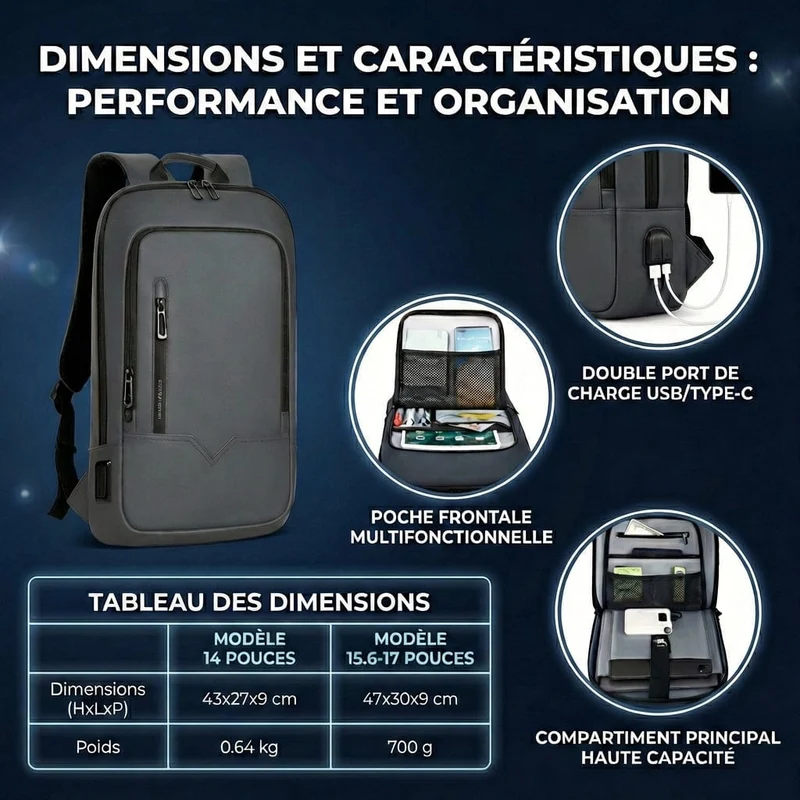 Sac à dos ordinateur Mixte HK Shadow-Slim 14 - 17 pouces | Ultra-Fin & Business