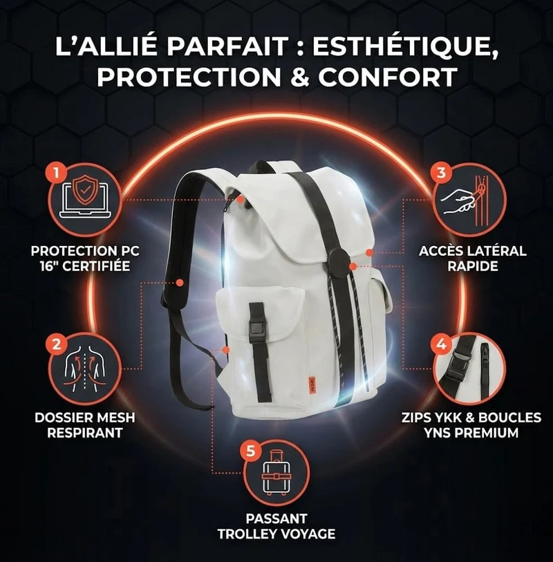Sac à dos ordinateur MIXI 16 pouces - Confort Alvéolaire & Ergonomie Avancée | Mixte