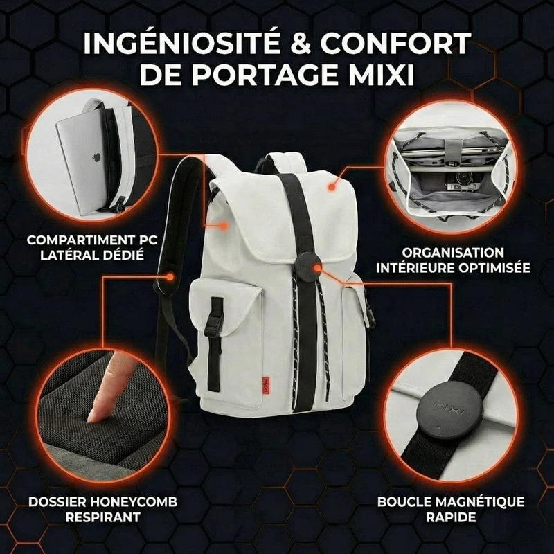Sac à dos ordinateur MIXI 16 pouces - Confort Alvéolaire & Ergonomie Avancée | Mixte