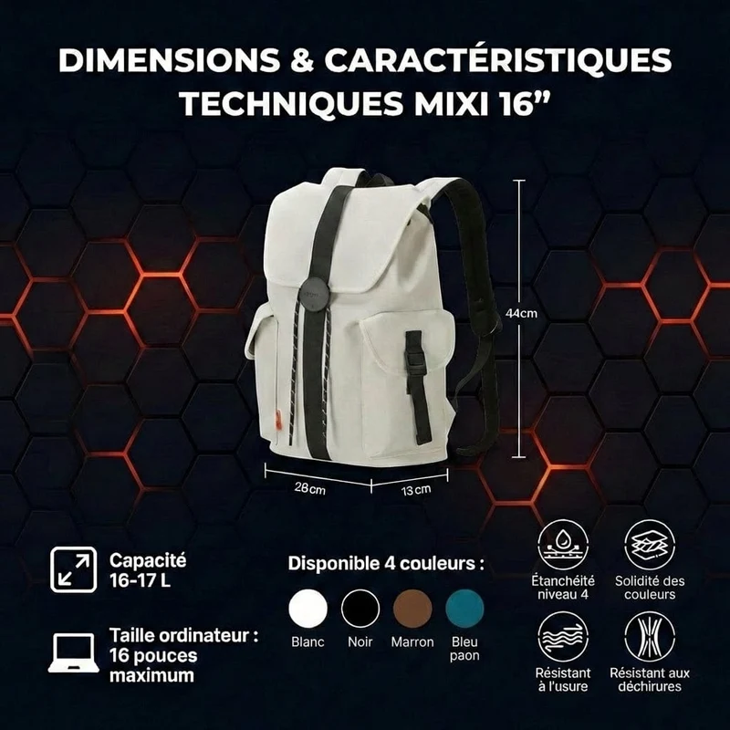 Sac à dos ordinateur MIXI 16 pouces - Confort Alvéolaire & Ergonomie Avancée | Mixte