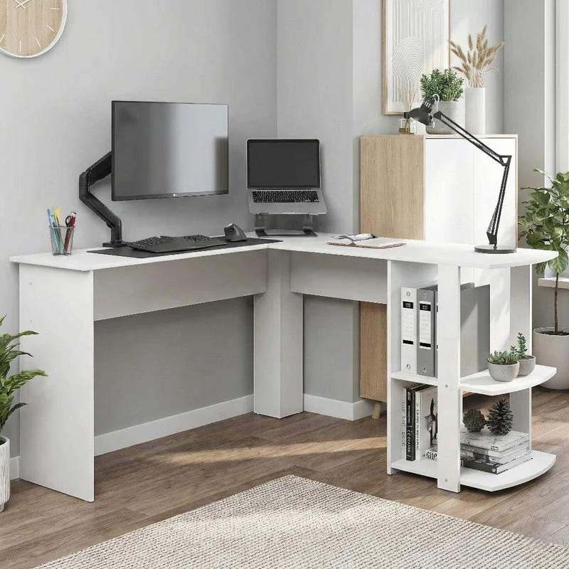 Bureau d'angle Blanc ORIZON 140x140 : Espace optimisé - Style épuré