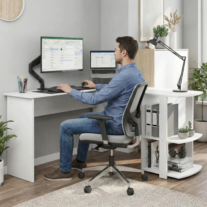 Bureau d'angle Blanc ORIZON 140x140 : Espace optimisé - Style épuré