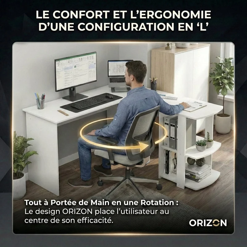 Bureau d'angle Blanc ORIZON 140x140 : Espace optimisé - Style épuré