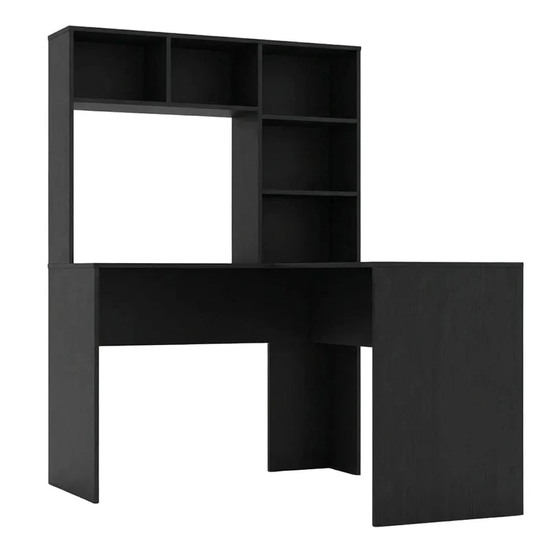 Bureau d'angle Blanc NARVIK 108x125x153 : Rangements intégrés & Blocs Prises