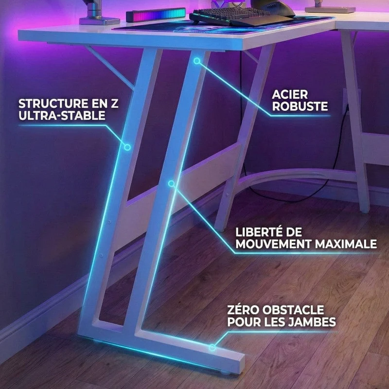 Bureau d'angle blanc KRYON 130x130 : Horizon infini - Structure en Z épurée