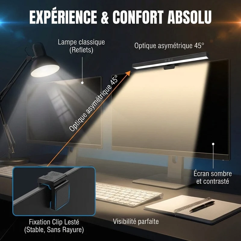 Lampe de Bureau Screenbar VIZION 40cm : Zéro Reflet - Corps en Aluminium