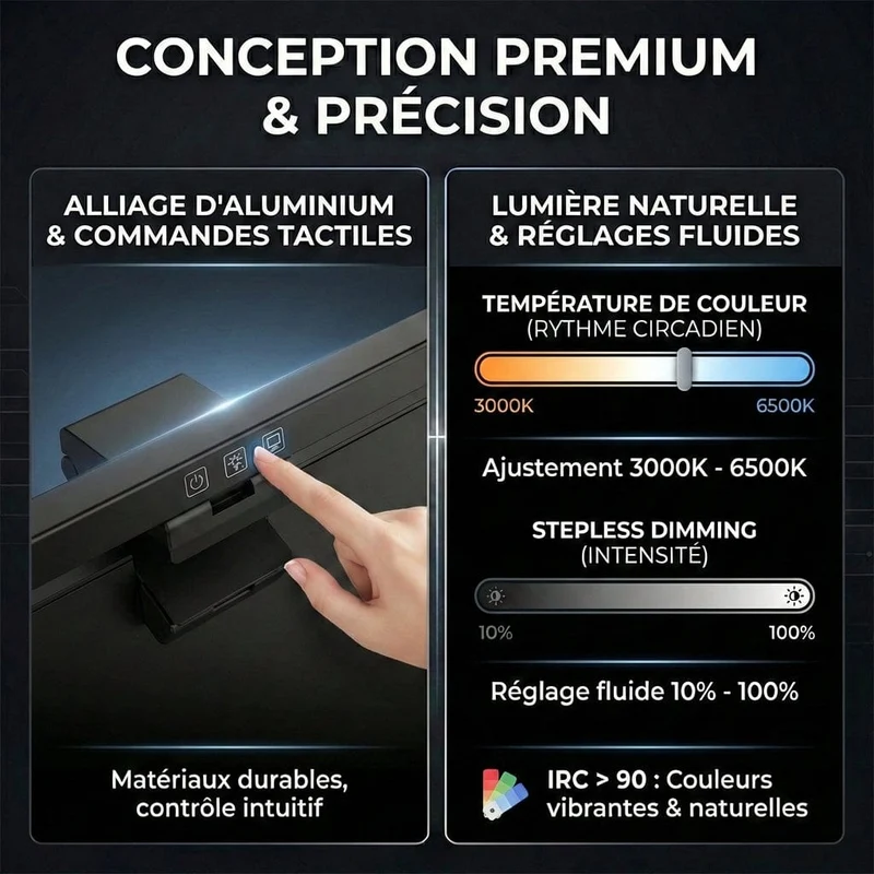 Lampe de Bureau Screenbar Tactile HELIOS 50cm : Zéro Reflet - Fixation Clip