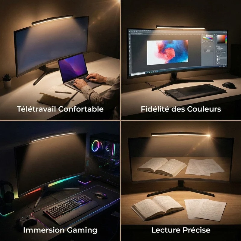 Lampe de Bureau Screenbar Tactile CURVEX 40cm : Zéro Reflet - Corps Incurvé