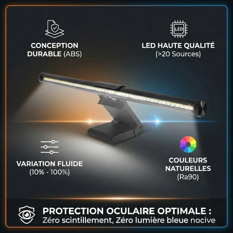 Lampe de Bureau Screenbar ZENIT 30cm : Zéro Reflet - Fixation par Gravité