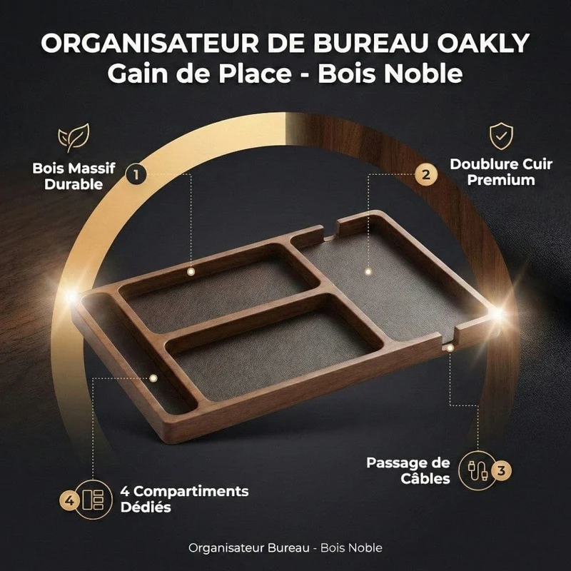 Organisateur de bureau OAKLY : Gain de Place - Bois Noble