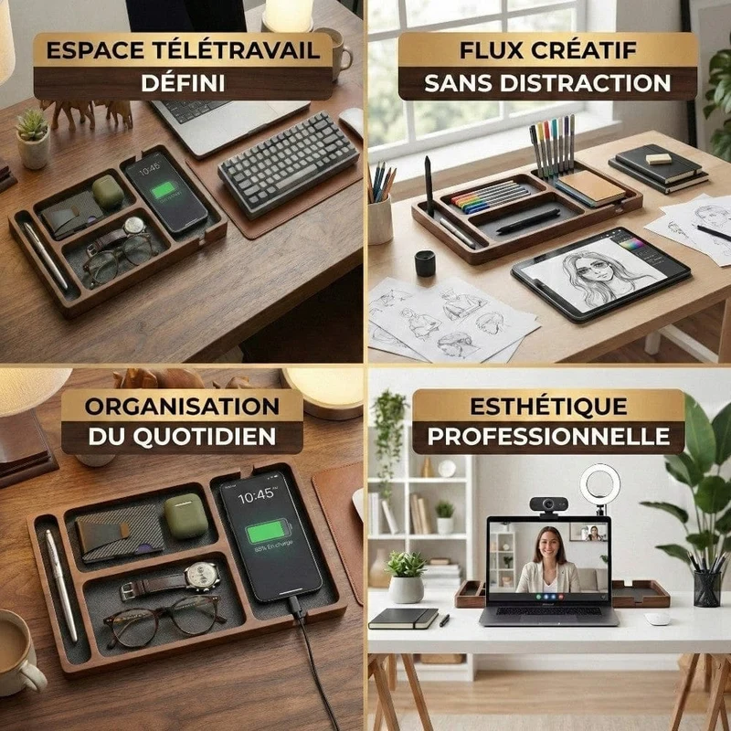 Organisateur de bureau OAKLY : Gain de Place - Bois Noble