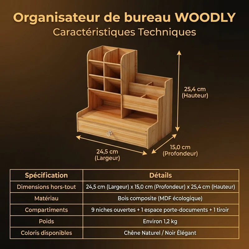 Organisateur de bureau WOODLY : Accès Instantané - Gain d'Espace