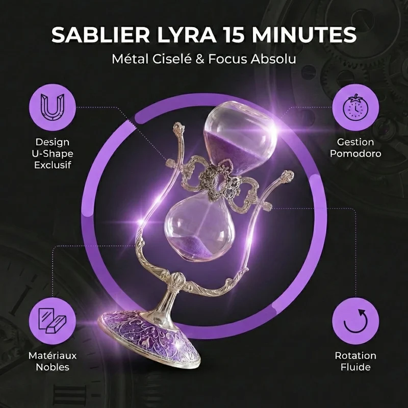 Sablier LYRA 15 Minutes : Métal Ciselé & Focus Absolu